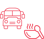 school bus and school lunch icon red